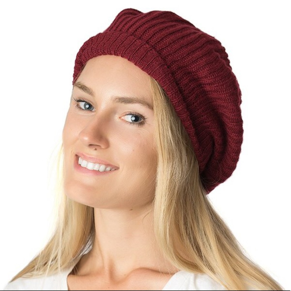 Burgundy Knit Beret/Beanie